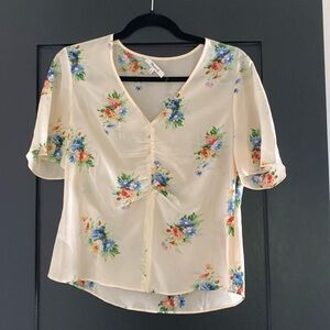 Womens Madewell Flowy Floral Silk Blouse Top Cream Sz 4